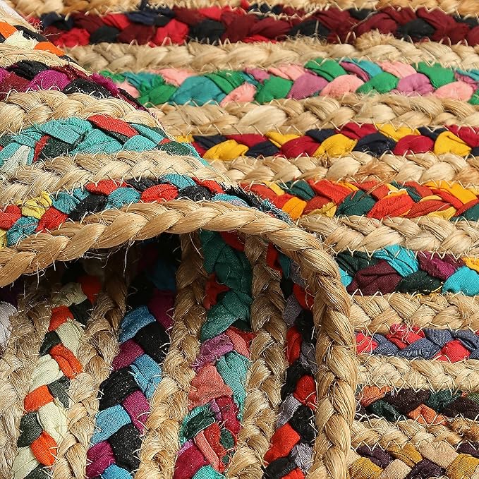 · REDEARTH · Jute Cotton Chindi Area Rug - 2'x3' Rectangular Rug, Handwoven, Non-Shedding, Soft & Durable – Multi Tones for Home Décor in Living Room, Dining Room, Bedroom