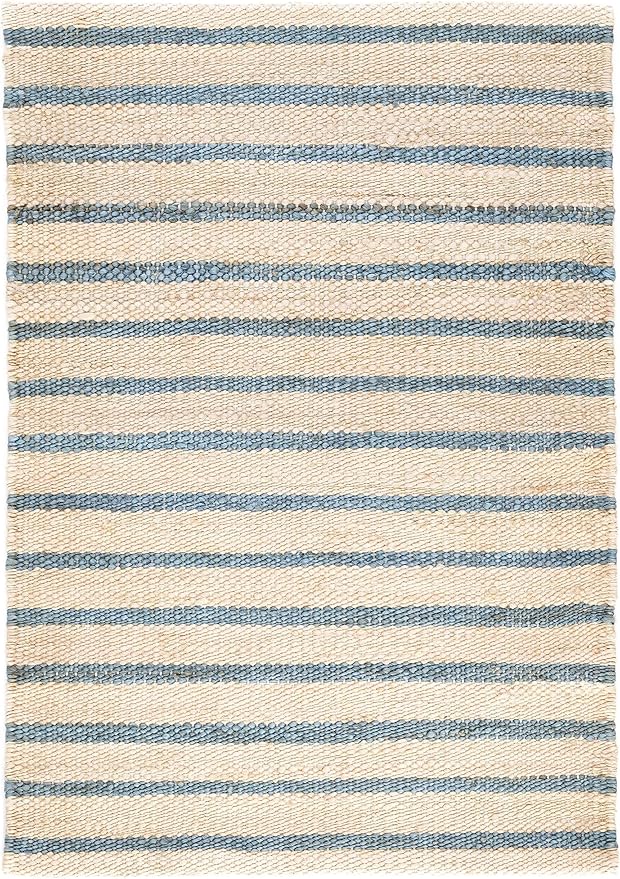 Dash and Albert Moana Jute Area Rug - 3' x 5' Blue Stripe Handwoven Accent Rug - Durable, Eco-Friendly, High Traffic Areas Hallway, Stairs, Living Room