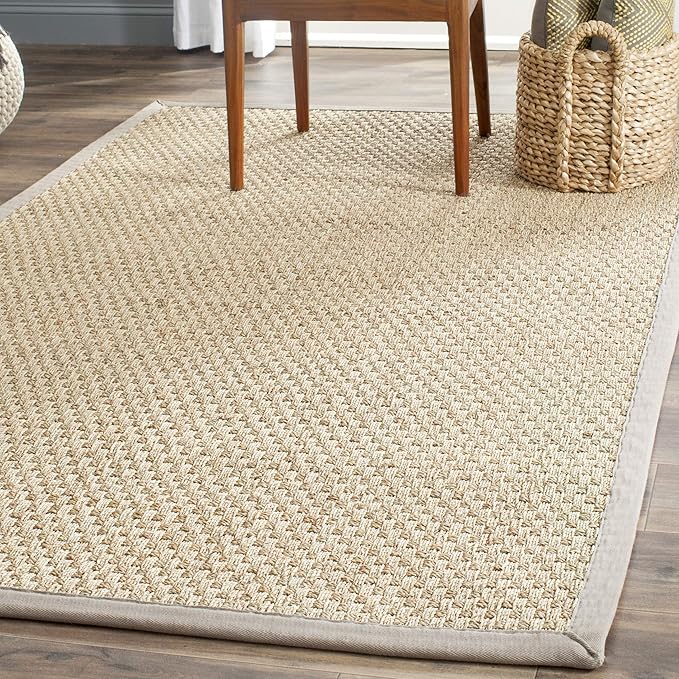 SAFAVIEH Area Rug 3x5 - Natural Fiber Collection - Natural & Grey, Seagrass, Basketweave Pattern with Border (NF114P)