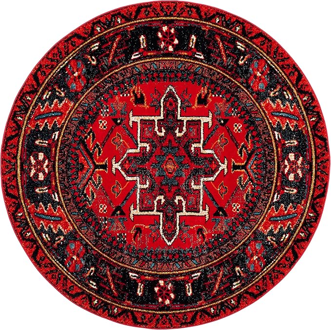 SAFAVIEH Vintage Hamadan Collection Area Rug - 3' Round, Red & Multi, Traditional Persian Design, Non-Shedding & Easy to Clean, Ideal for Living Room, Bedroom, Dining Space (VTH211A)