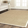 SAFAVIEH Area Rug 8' Square - Natural Fiber Collection - Natural & Ivory, Seagrass, Basketweave Pattern with Border (NF114J)