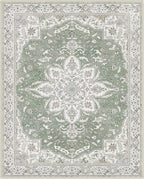 GENIMO 8X10 Washable Vintage Area Rugs for Living Room, Non-Slip Low Pile Chenille Print Rug, Soft Rugs for Bedroom Dining Room Home Office, Sage & Linen