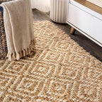 JONATHAN Y Hira Hand Woven Diamond Chunky Jute Natural Runner Rug, 2x8, Bohemian, Transitional, Easy-Cleaning for Living Room, Bedroom, Kitchen, Pet Friendly, Non-Shedding (NFR100A-28)