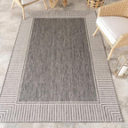 Nuloom Asha Grey/Ivory, 8' x 10', Casual, Striped Border, Soft and Cozy, High Traffic, Stain Resistant, Easy Clean, Durable Area Rug for Indoor/Outdoor Patio, Deck, Porch, Garden, Courtyard