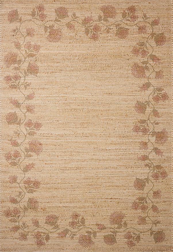 Loloi Chris Loves Julia Rue Collection RUE-05 Natural/Multi 2'-3" x 3'-9" Accent Rug Jute Neutral Floral Living Room Bedroom Rug