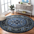 SAFAVIEH Vintage Hamadan Collection Area Rug - 8' Round, Blue & Grey, Traditional Persian Design, Non-Shedding & Easy to Clean, Ideal for Living Room, Bedroom, Dining Space (VTH211N)