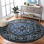 SAFAVIEH Vintage Hamadan Collection Area Rug - 8' Round, Blue & Grey, Traditional Persian Design, Non-Shedding & Easy to Clean, Ideal for Living Room, Bedroom, Dining Space (VTH211N)