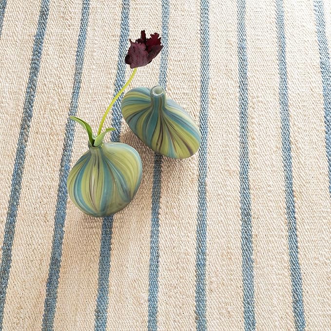 Dash and Albert Moana Jute Area Rug - 3' x 5' Blue Stripe Handwoven Accent Rug - Durable, Eco-Friendly, High Traffic Areas Hallway, Stairs, Living Room