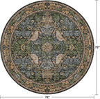 Washable Round Area Rugs 6ft for Living Room, Green Forest Soft Non-Slip Circle Rug with Rubber Backing, Vintage Large Boho Floral Bird Carpet for Bedroom, Kitchen, Nursery, Stain Resistant