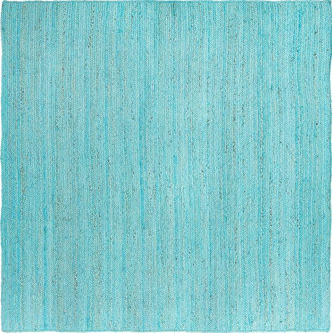 Unique Loom Braided Jute Collection Area Rug - Dhaka (8' Square, Turquoise)