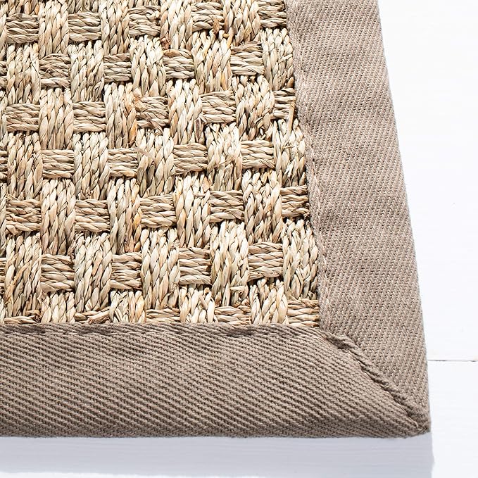 SAFAVIEH Natural Fiber Collection Runner Rug - 2'6" x 8', Natural & Grey, Seagrass, Basketweave Pattern with Border (NF114P)