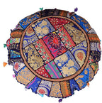 Rajasthani Handmade Colorful Decorative Floor Pillow Cover Meditation Patchwork Patchwork Cushion Seating Accent Boho Chic Indian Handmade Cover ONLY (Blue, 32X32 Inches)