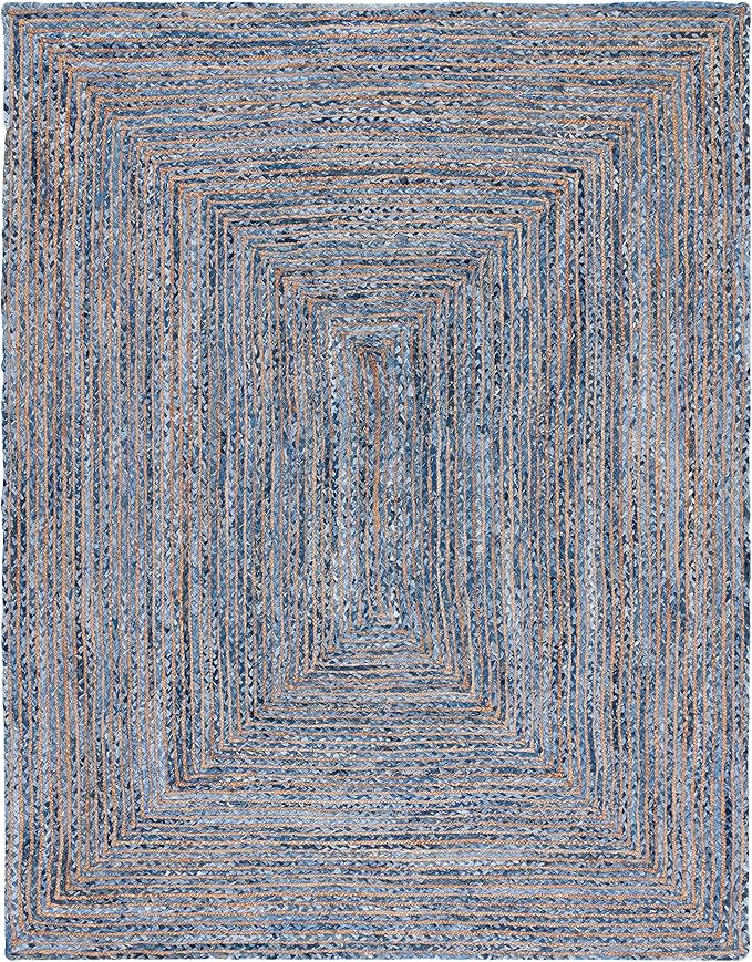 SAFAVIEH Area Rug 8x10 - Cape Cod Collection - Large - Blue & Natural Brown, Handmade Jute & Cotton, Woven Braided Design (CAP202M)