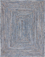 SAFAVIEH Area Rug 8x10 - Cape Cod Collection - Large - Blue & Natural Brown, Handmade Jute & Cotton, Woven Braided Design (CAP202M)