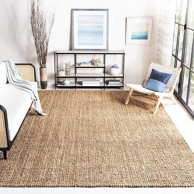 SAFAVIEH Natural Fiber Collection Area Rug - 5' x 7'6", Natural Brown, Handmade Jute, Farmhouse Style, Chunky Textured Thick Pile (NF447A)