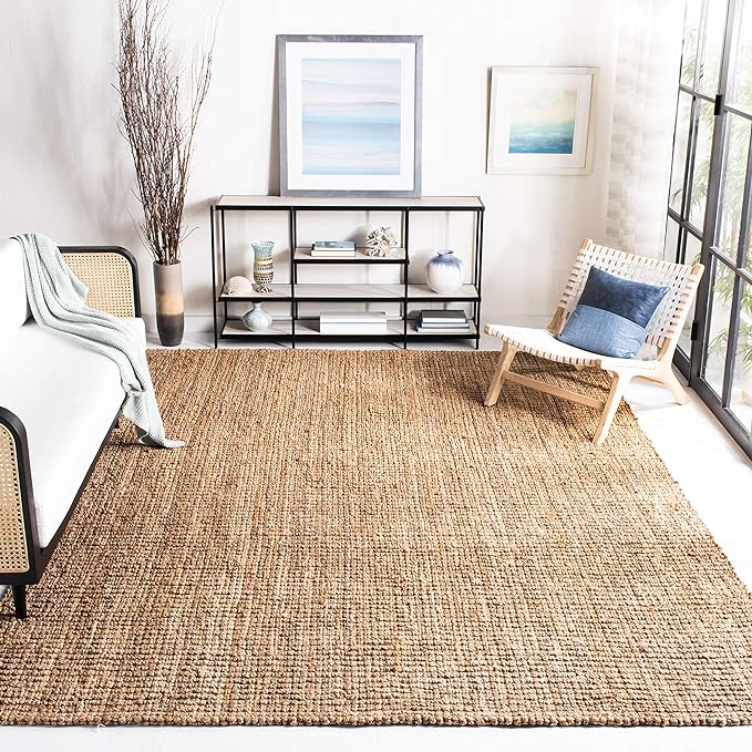 SAFAVIEH Area Rug 9x12 - Natural Fiber Collection - Large - Natural Brown, Handmade Jute, Farmhouse Style, Chunky Textured Thick Pile (NF447A)
