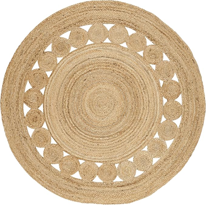 SAFAVIEH Area Rug 3' Round - Natural Fiber Collection - Natural Brown, Handmade Jute, Boho Farmhouse Braided Design (NF364A)