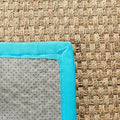 SAFAVIEH Natural Fiber Collection Area Rug - 2'3" x 4', Natural & Turquoise, Seagrass, Basketweave Pattern with Border (NF114S)
