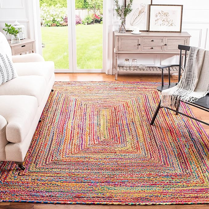 SAFAVIEH Area Rug 10x14 - Cape Cod Collection - Large - Red & Multi, Handmade Jute & Cotton, Woven Braided Design (CAP202A)