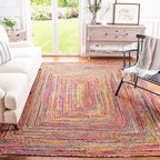 SAFAVIEH Area Rug 10x14 - Cape Cod Collection - Large - Red & Multi, Handmade Jute & Cotton, Woven Braided Design (CAP202A)