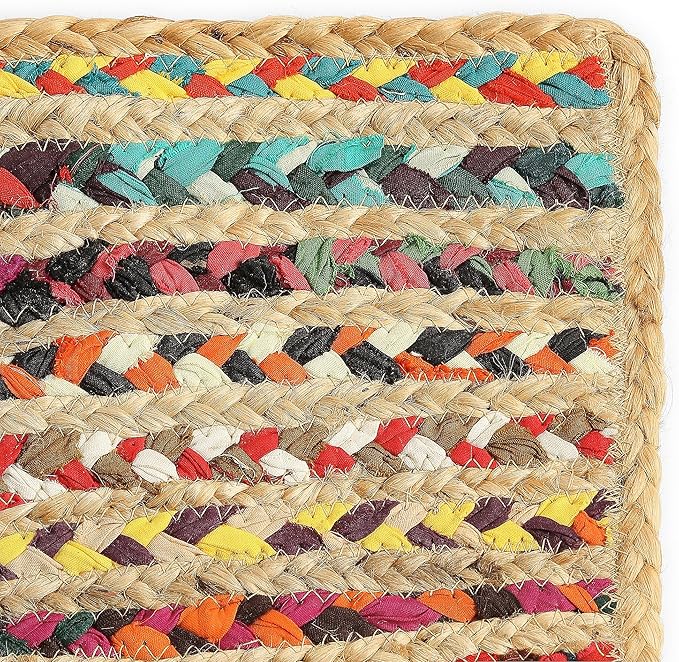 · REDEARTH · Jute Cotton Chindi Area Rug - 2'x3' Rectangular Rug, Handwoven, Non-Shedding, Soft & Durable – Multi Tones for Home Décor in Living Room, Dining Room, Bedroom