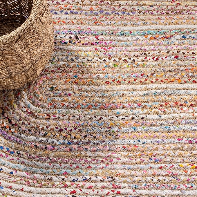 SAFAVIEH Area Rug 3x5 Oval - Cape Cod Collection - Beige & Multi, Handmade Jute & Cotton, Woven Braided Design (CAP202B)