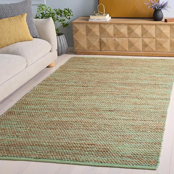 SAFAVIEH Area Rug 4x6 - Cape Cod Collection - Green & Natural, Handmade Jute & Cotton, Ideal for Living Room, Bedroom, Dining Space (CAP236Y)