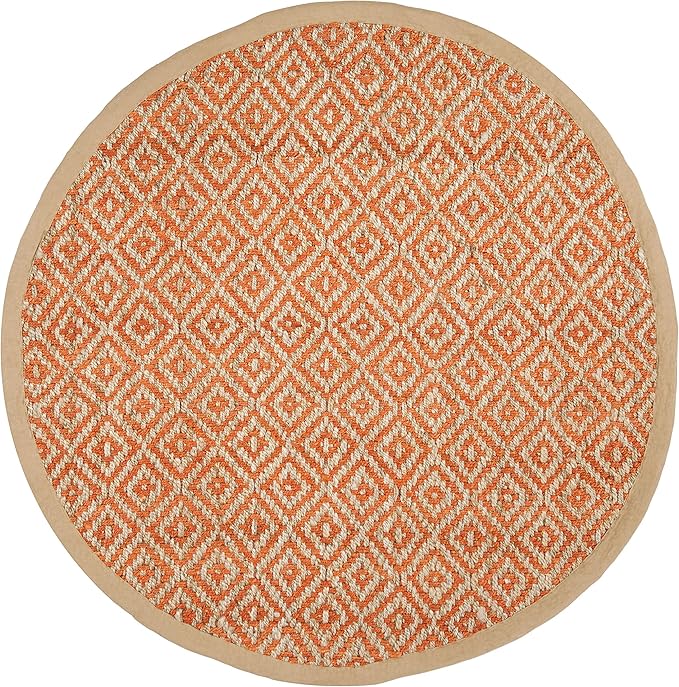 SAFAVIEH Natural Fiber Collection Area Rug - 6' Round, Orange & Natural, Handmade Boho Diamond Tassel Jute, Ideal for High Traffic Areas in Living Room, Bedroom (NF266B)