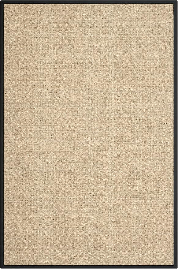 SAFAVIEH Area Rug 6x9 - Natural Fiber Collection - Natural & Black, Seagrass, Basketweave Pattern with Border (NF114C)