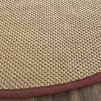 SAFAVIEH Area Rug 4' Round - Natural Fiber Collection - Maize & Burgundy, Sisal, Woven Design with Border (NF141D)
