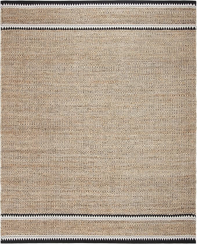 SAFAVIEH Natural Fiber Collection Area Rug - 10' x 14', Natural & Black, Handmade Farmhouse Boho Coastal Rustic Jute, Ideal for High Traffic Areas in Living Room, Bedroom (NF874B)