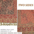 Achillea Reversible Paisley Pashmina Rave Scarf – Exotic Indian Shawls and Wraps for Evening Dresses, Festivals, All Seasons