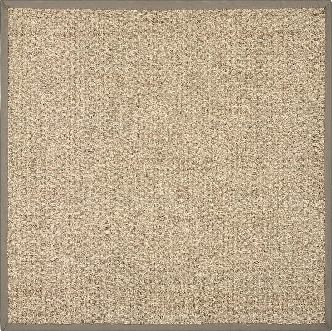SAFAVIEH Area Rug 7' Square - Natural Fiber Collection - Natural & Grey, Seagrass, Basketweave Pattern with Border (NF114P)