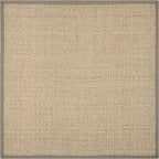 SAFAVIEH Area Rug 4' Square - Natural Fiber Collection - Natural & Grey, Seagrass, Basketweave Pattern with Border (NF114P)