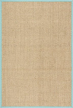 SAFAVIEH Area Rug 5x8 - Natural Fiber Collection - Natural & Teal, Seagrass, Basketweave Pattern with Border (NF114R)