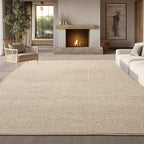 Bedsure 9x12 Faux Wool Area Rugs for Living Room, Machine Washable Carpet, Non-Slip Backing, Pet Friendly Throw Rug for Bedroom Dining Room, Natural Ivory