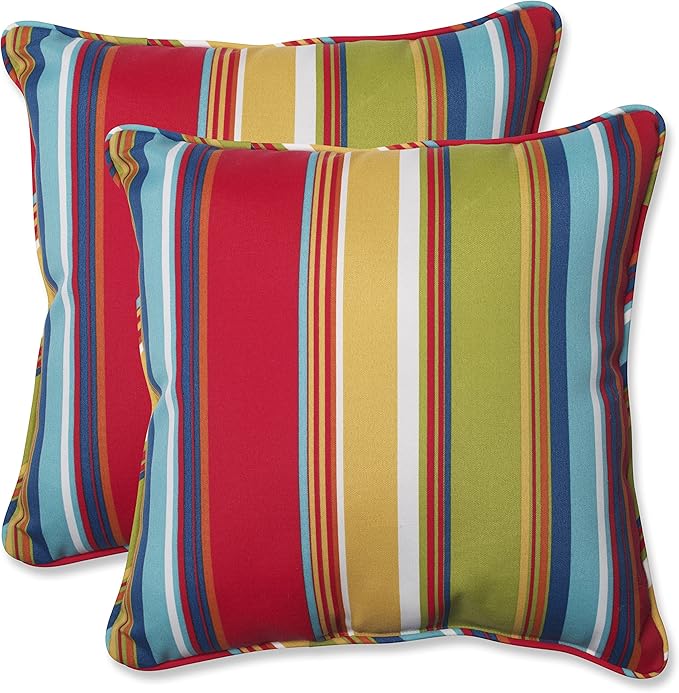 Pillow Perfect Stripe Indoor/Outdoor Accent Throw Pillow, Plush Fill, Weather, and Fade Resistant, Large Throw - 18.5" x 18.5", Red/Blue Westport, 2 Count