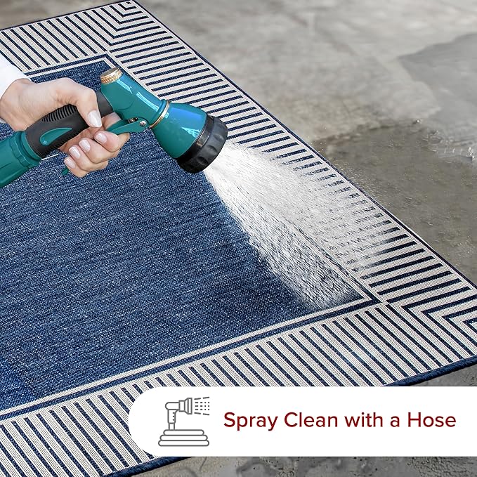 Nuloom Asha Navy/Ivory, 5' x 8', Casual, Striped Border, Soft and Cozy, High Traffic, Stain Resistant, Easy Clean, Durable Area Rug for Indoor/Outdoor Patio, Deck, Porch, Garden, Courtyard