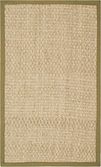SAFAVIEH Area Rug 3x5 - Natural Fiber Collection - Natural & Olive Green, Border Basketweave Seagrass Design (NF114G)
