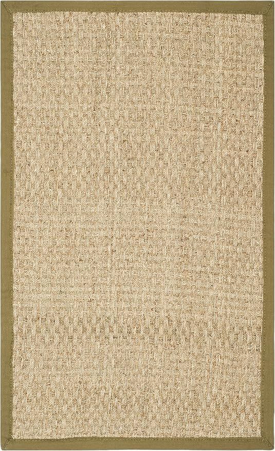 SAFAVIEH Natural Fiber Collection Area Rug - 2'6" x 4', Natural & Olive Green, Seagrass, Basketweave Pattern with Border (NF114G)