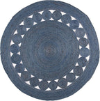 SAFAVIEH Area Rug 7' Round - Natural Fiber Collection - Navy, Handmade Jute, Boho Farmhouse Braided Design (NF364N)