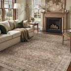 HUGEAR Area Rug 6x9 Vintage Brown Machine Washable Living Room Rugs Distressed Retro Floral Vacuumable Low Pile Carpet Bedroom Office Dining Room Laundry Room Non Slip Soft Lightweight