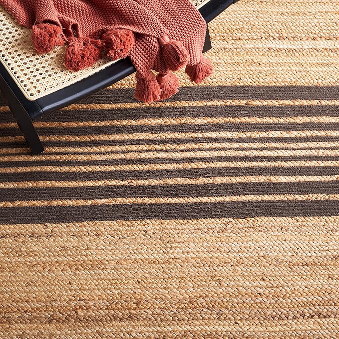 SAFAVIEH Natural Fiber Collection Accent Rug - 3' x 5', Natural & Brown, Handmade Stripe Boho Farmhouse Rustic Braided Jute, Ideal for High Traffic Areas in Entryway, Living Room, Bedroom (NFB262T)