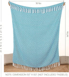RAJRANG Throw Blanket Cotton with Tassel - 50x60 Inches Soft 100% Cotton Boho Decorative Farmhouse Throw for Bed Sofa Chairs and Couch Caribbean Sea Blue