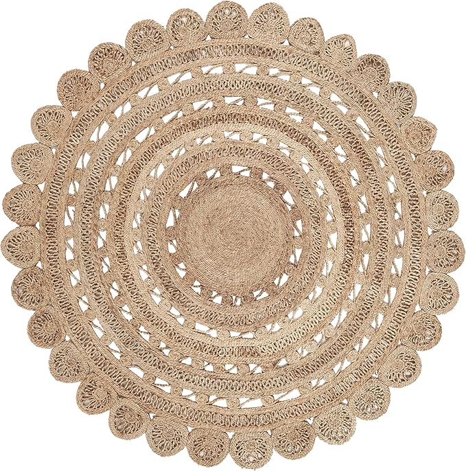 SAFAVIEH Natural Fiber Collection Area Rug - 8' Round, Natural, Handmade Boho Charm Braided Jute, Ideal for High Traffic Areas in Living Room, Bedroom (NF805B)