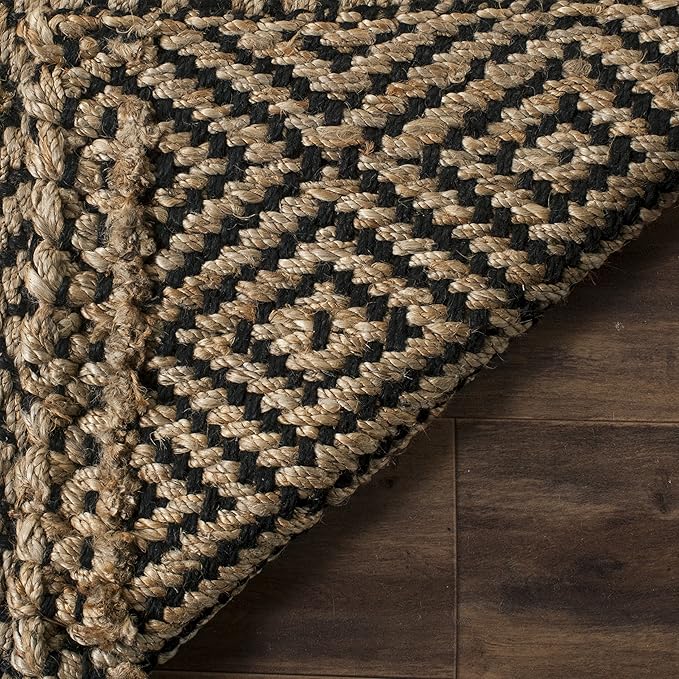 SAFAVIEH Natural Fiber Collection X-Large Area Rug - 11' x 15', Natural & Black, Handmade Jute, Ideal for High Traffic Areas in Living Room, Bedroom (NF181C)