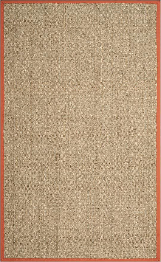 SAFAVIEH Area Rug 6x9 - Natural Fiber Collection - Natural & Rust, Seagrass, Basketweave Pattern with Border (NF114Y)