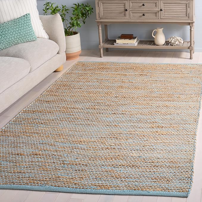 SAFAVIEH Area Rug 4x6 - Cape Cod Collection - Blue & Natural, Handmade Jute & Cotton, Ideal for Living Room, Bedroom, Dining Space (CAP236M)