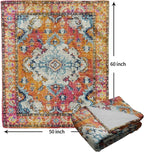 Vintage Rug Blanket Soft Flannel Lightweight Red Orange Retro Carpet Aesthetic Throw Blanket Cozy Warm Blankets All Seasons Living Room Decor for Kids Adults Use On Couch Bed Office 50x60 inch
