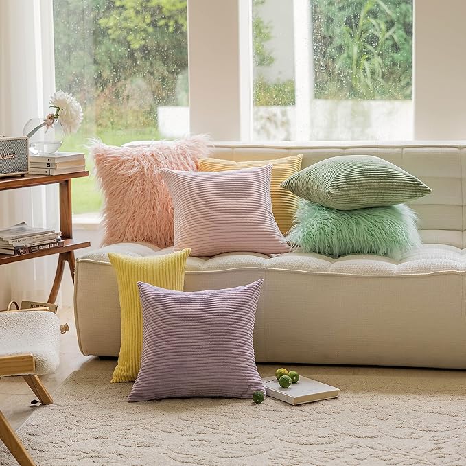 Home Brilliant Pink Pillow Covers 18x18 Set of 2 for Party Decorative Corduroy Soft Throw Pillows for Couch Bed Sofa, 18 x 18 inch, 45cm, Blush Pink